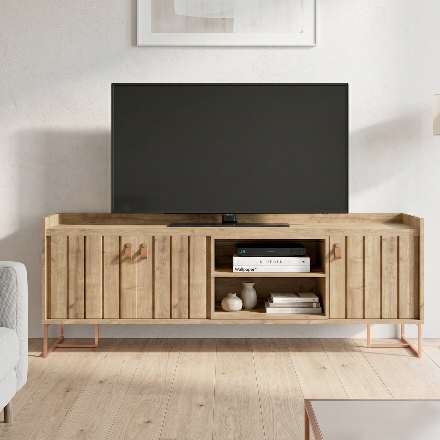 Aparador-Mueble Rack TV Travis Color Natural hasta 75